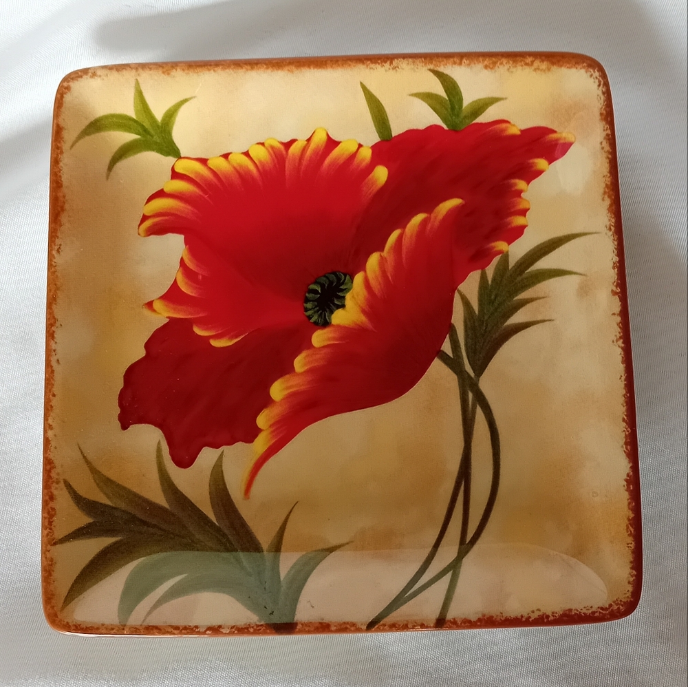Pier 1 Floral Square Ceramic Plate 6"